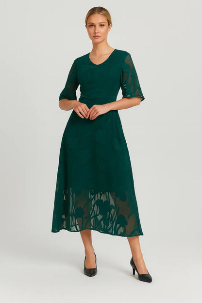 Midi Jurk voor Dames met V-hals en Bloemenprint
