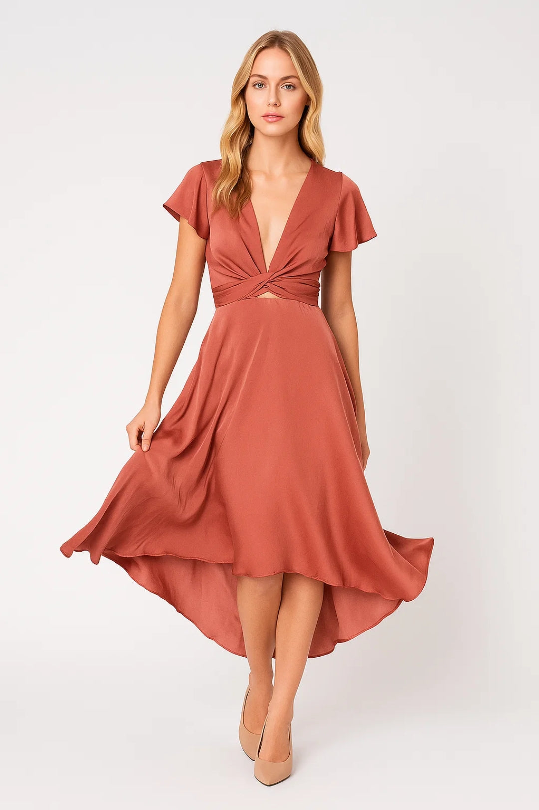 Midi Jurk Dames Elegant Met Cut-out Detail