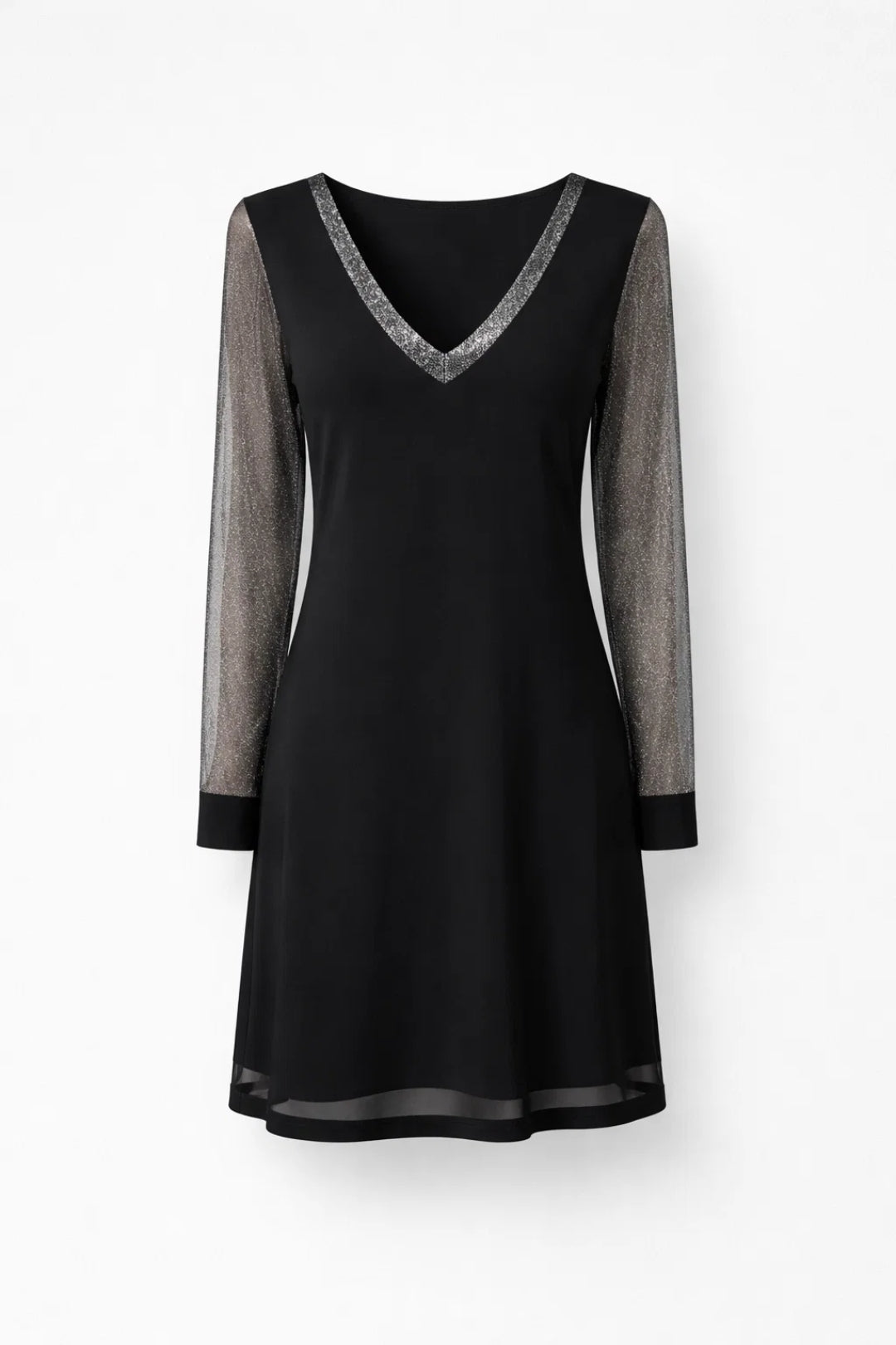 Dames Mini Jurk met V-hals en Lange Doorzichtige Mouwen Elegant - StudioMarella