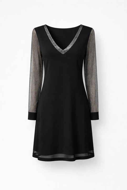 Dames Mini Jurk met V-hals en Lange Doorzichtige Mouwen Elegant - StudioMarella