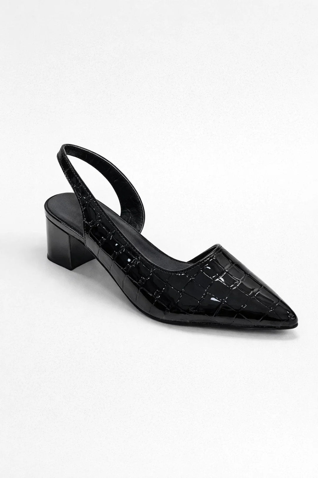 Dames Slingback Schoenen Puntneus Blokhak Elegant Zwart - StudioMarella