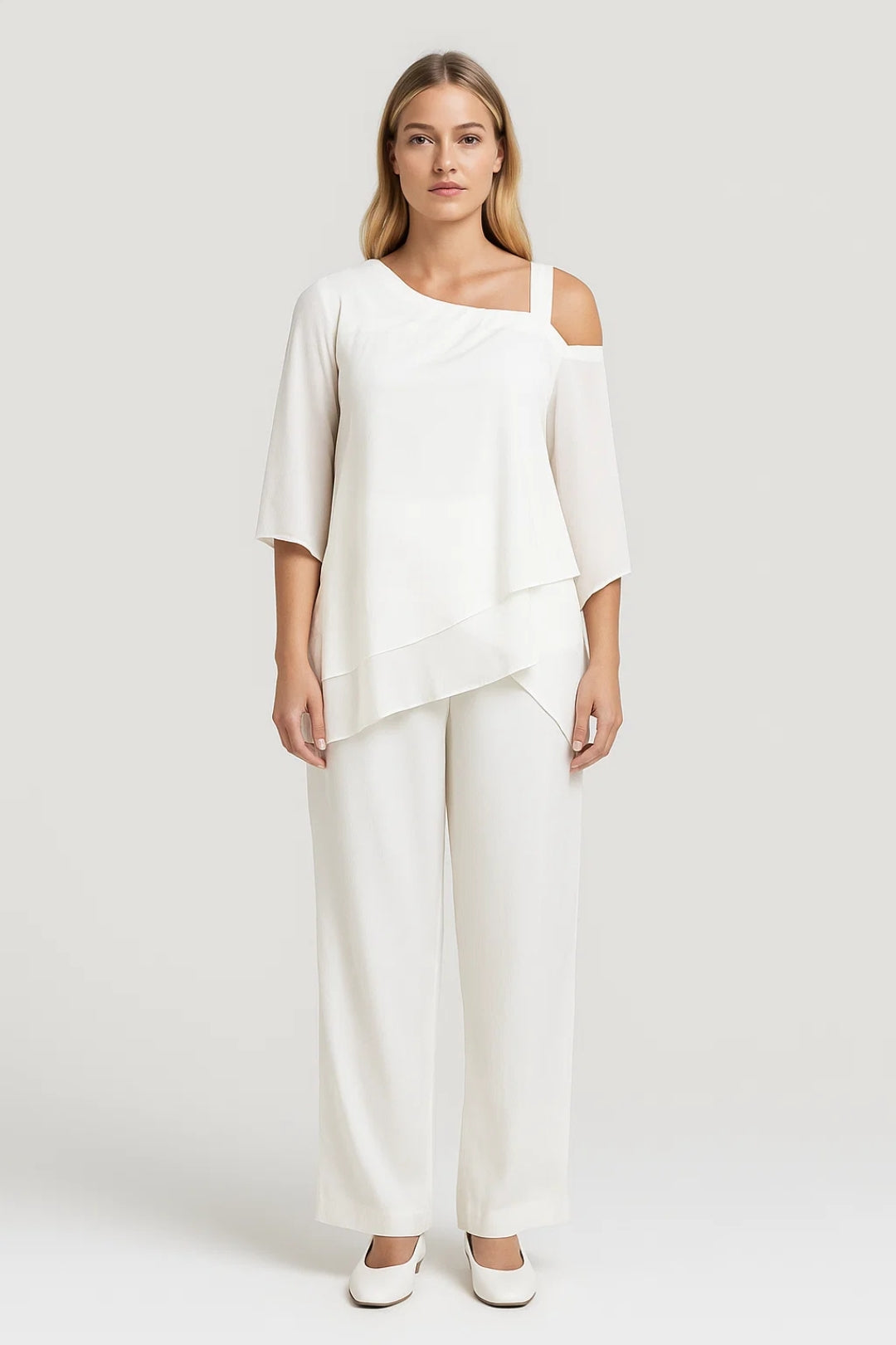 Dames Set - Asymmetrische Top met Wide Leg Broek Elegant Zwart - StudioMarella