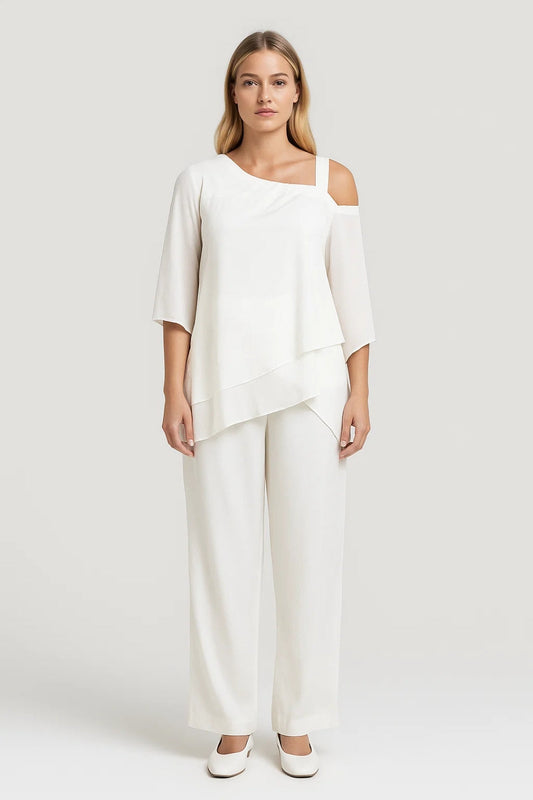 Dames Set - Asymmetrische Top met Wide Leg Broek Elegant Zwart - StudioMarella
