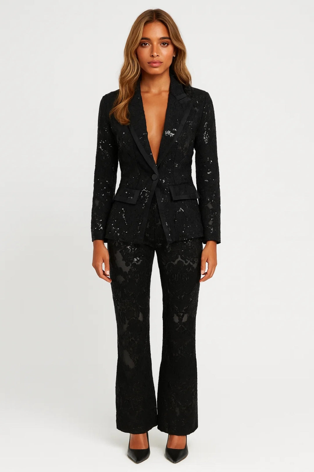 Dames Blazer Set - Tailleur met Wijde Broek en Bloemenprint - StudioMarella
