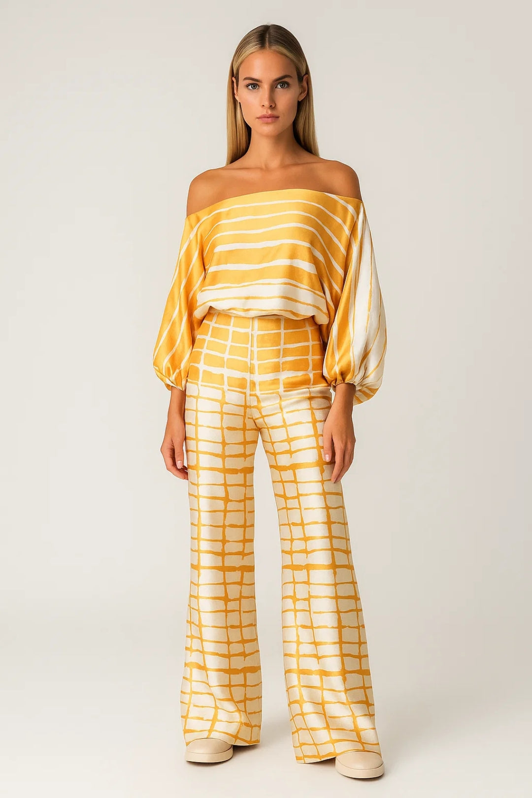 Dames Pantalon Set - Off Shoulder Top met Wijde Broek Elegant Zwart - StudioMarella