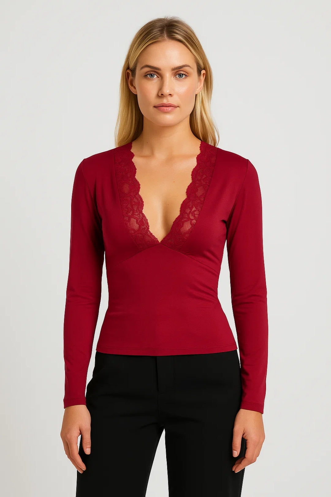 Dames Trui Lange Mouw V-hals met Kant Detail Elegant