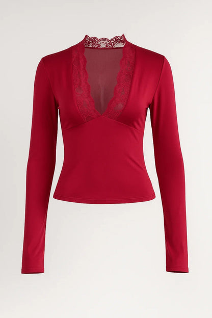 Dames Trui Lange Mouw V-hals met Kant Detail Elegant - StudioMarella