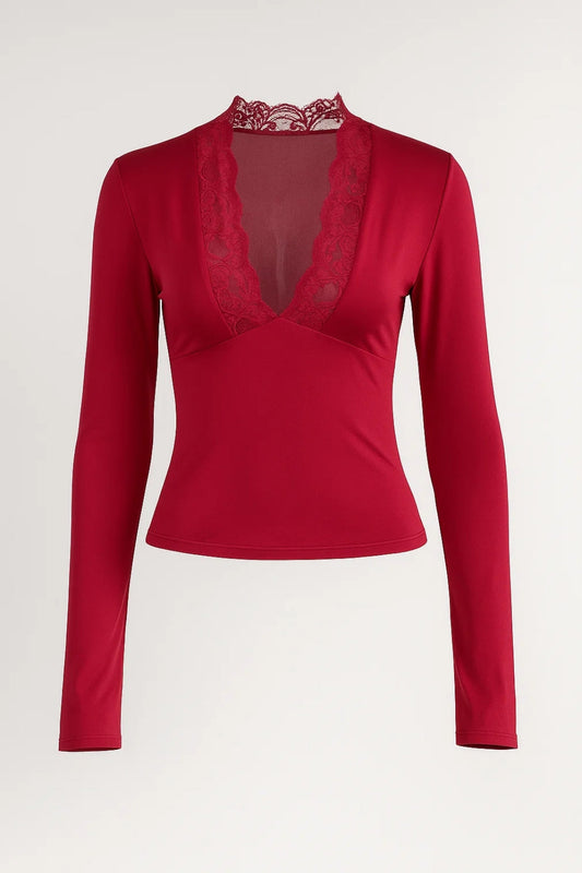 Dames Trui Lange Mouw V-hals met Kant Detail Elegant - StudioMarella