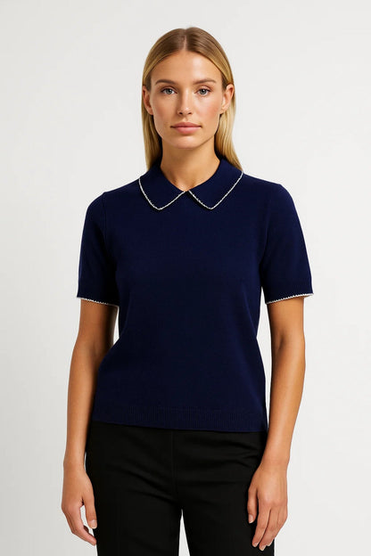 Dames Polo Shirt Fijngebreid met Kraag Elegant Klassiek