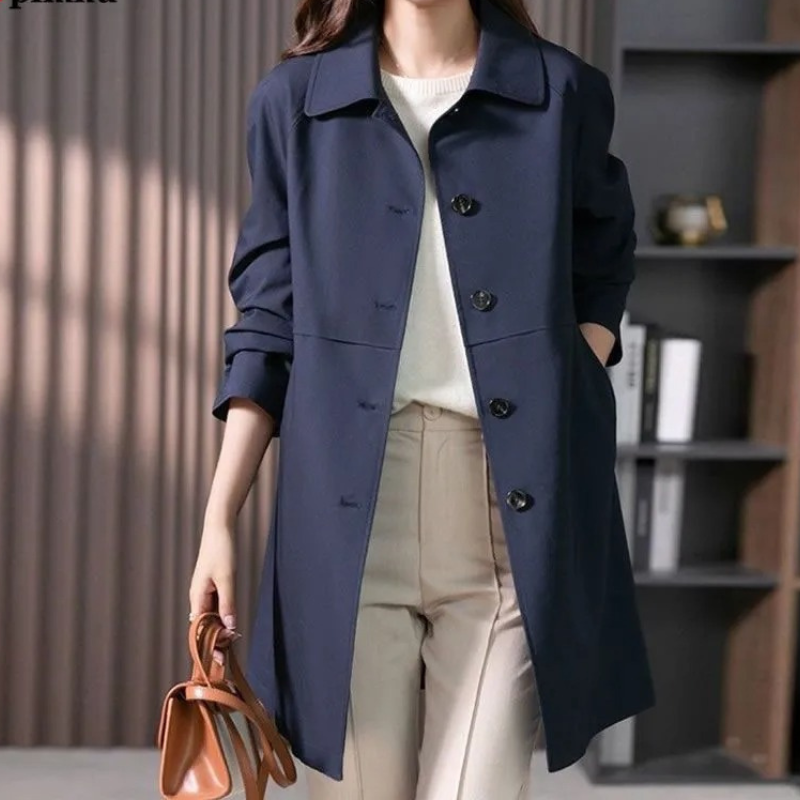 Dames Trenchcoat Zwart Klassiek met Kraag en Knoopsluiting - StudioMarella