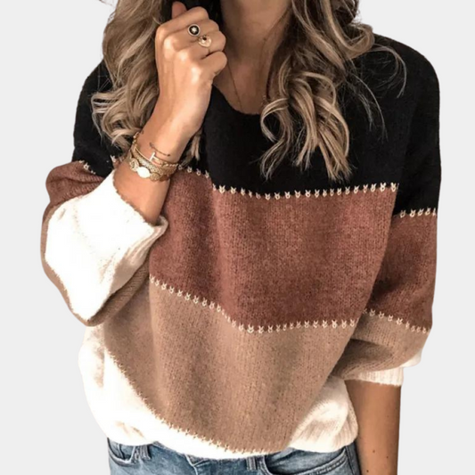 Vrouwen Trui Color Block Design Zacht en Warm - StudioMarella