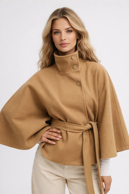 Korte Damesjas Oversized met Ceintuur en Opstaande Kraag Chique - StudioMarella
