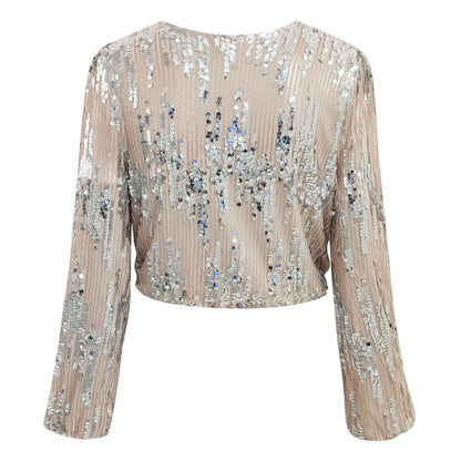 Damesblouse | V-hals & Opvallende Paillettenlook