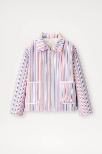 Dames Zomerjas Gestreept Rits Revers Kraag Casual - StudioMarella