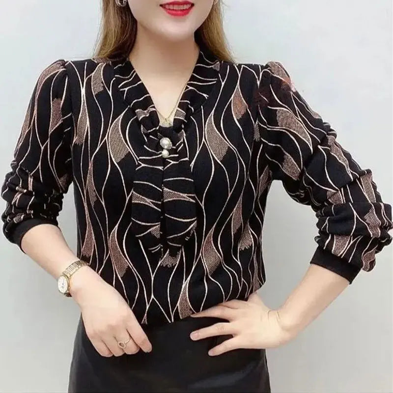 V-Hals Blouse met Golfprint Zomerse Stijl - StudioMarella