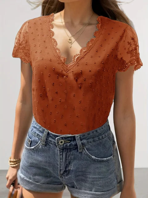 Dames Blouse Zomer - Elegante V-hals Korte Mouwen