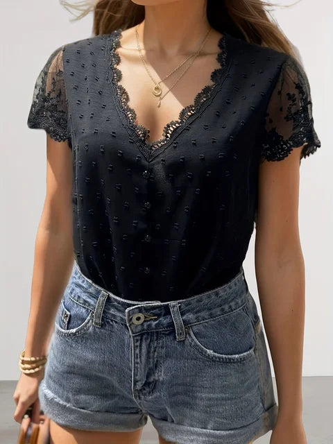 Dames Blouse Zomer - Elegante V-hals Korte Mouwen - StudioMarella