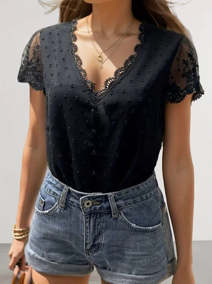 Dames Blouse Zomer - Elegante V-hals Korte Mouwen - StudioMarella