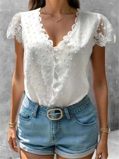 Dames Blouse Zomer - Elegante V-hals Korte Mouwen