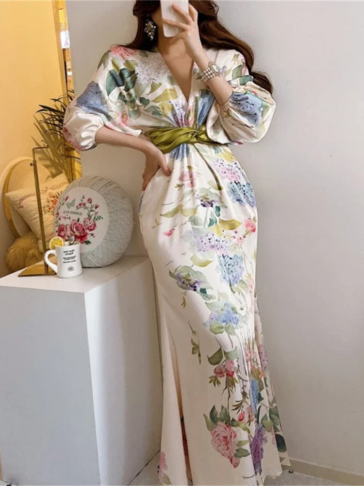 Vrouwelijke Midi Jurk Bloemenprint Vintage Stijl - StudioMarella