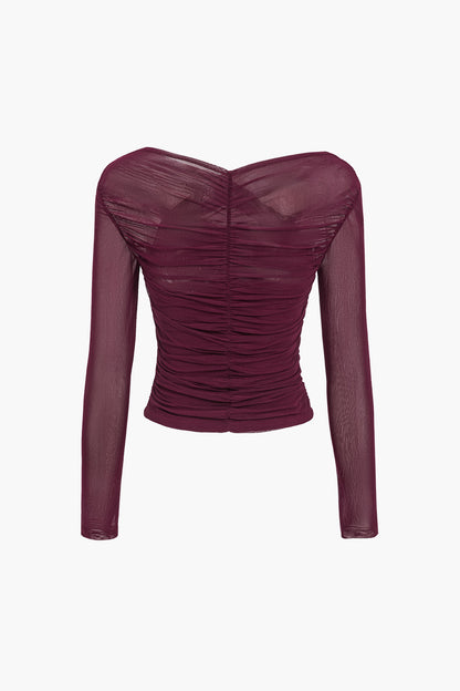 Damestop met Ruches | Mesh Lange Mouwen 3