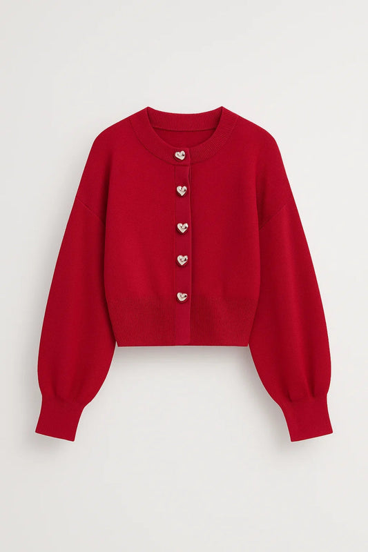 Dames Vest Cropped Cardigan Ronde Hals Hartknopen Casual - StudioMarella