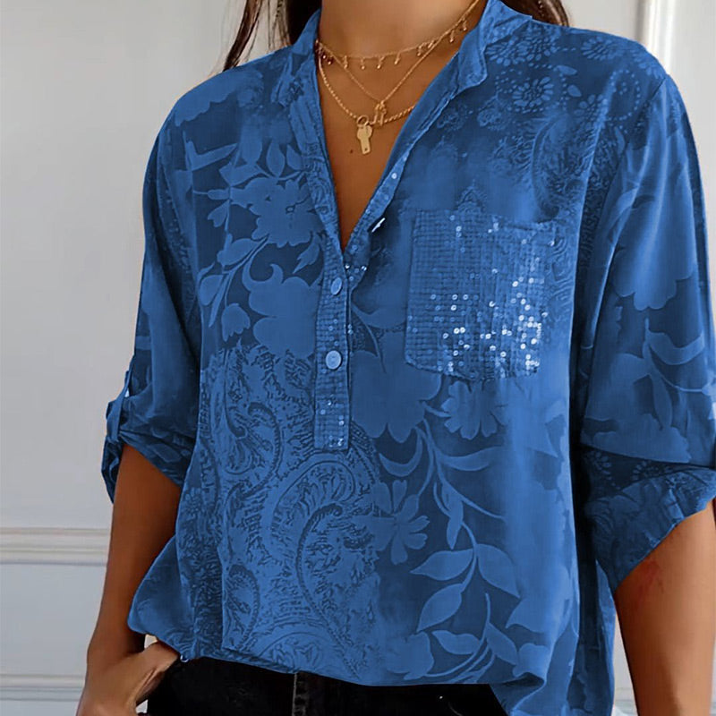 Vrouwelijke Zomerblouse Lange Mouwen Bedrukt