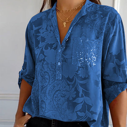 Vrouwelijke Zomerblouse Lange Mouwen Bedrukt
