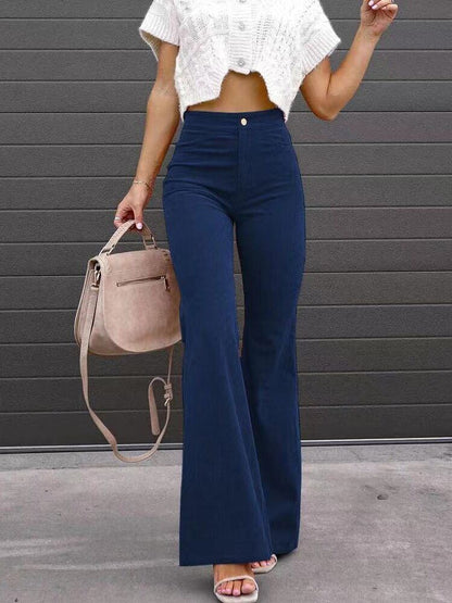 Retro Broek met Hoge Taille en Knoopsluiting