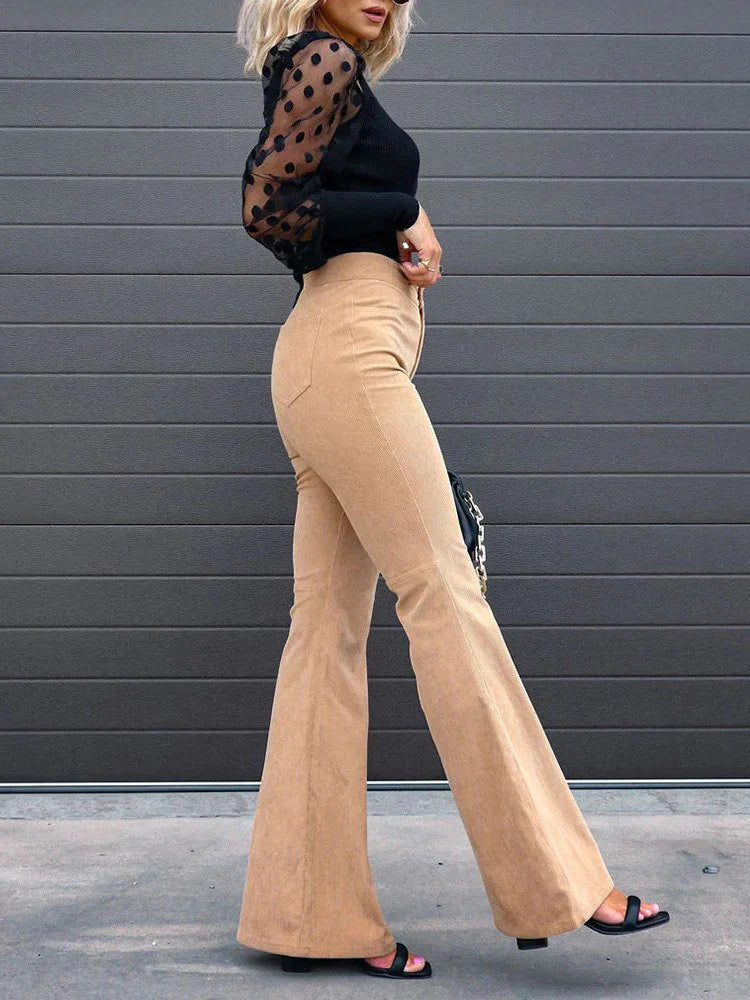 Retro Broek met Wijd Been en Knoopsluiting