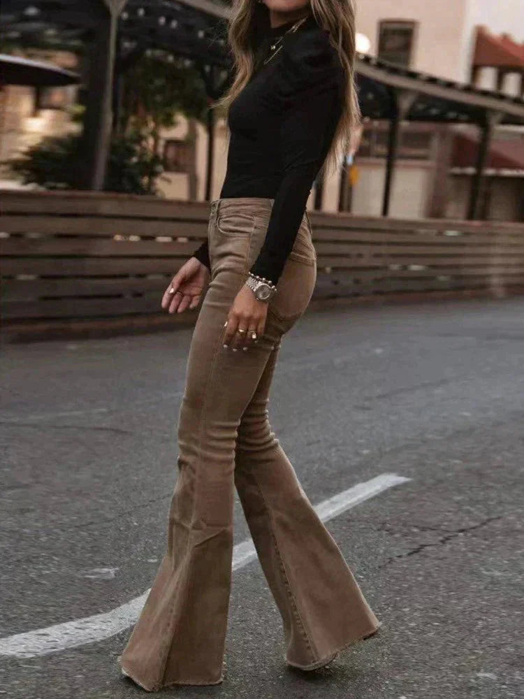 Retro Broek met Hoge Taille en Knoopsluiting