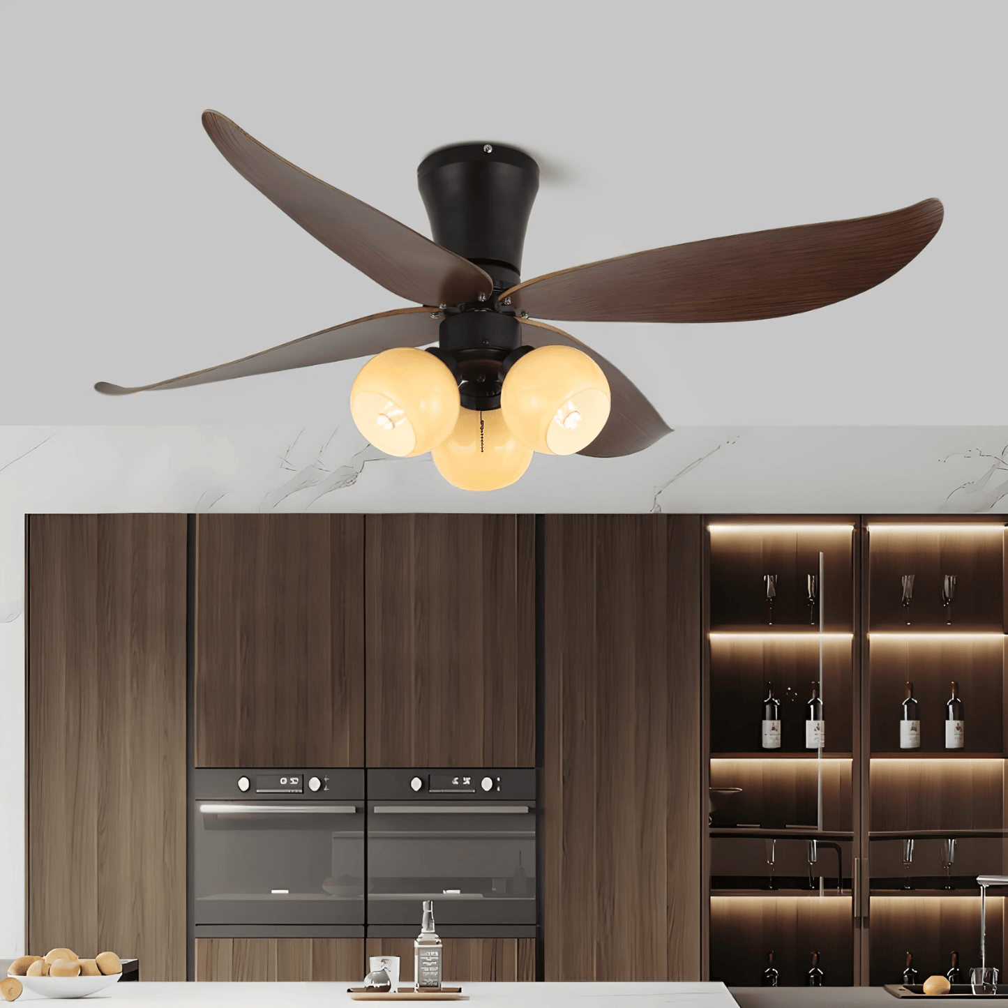Scandinavische Plafondventilator met Verlichting Hout & Glas Design 90cm