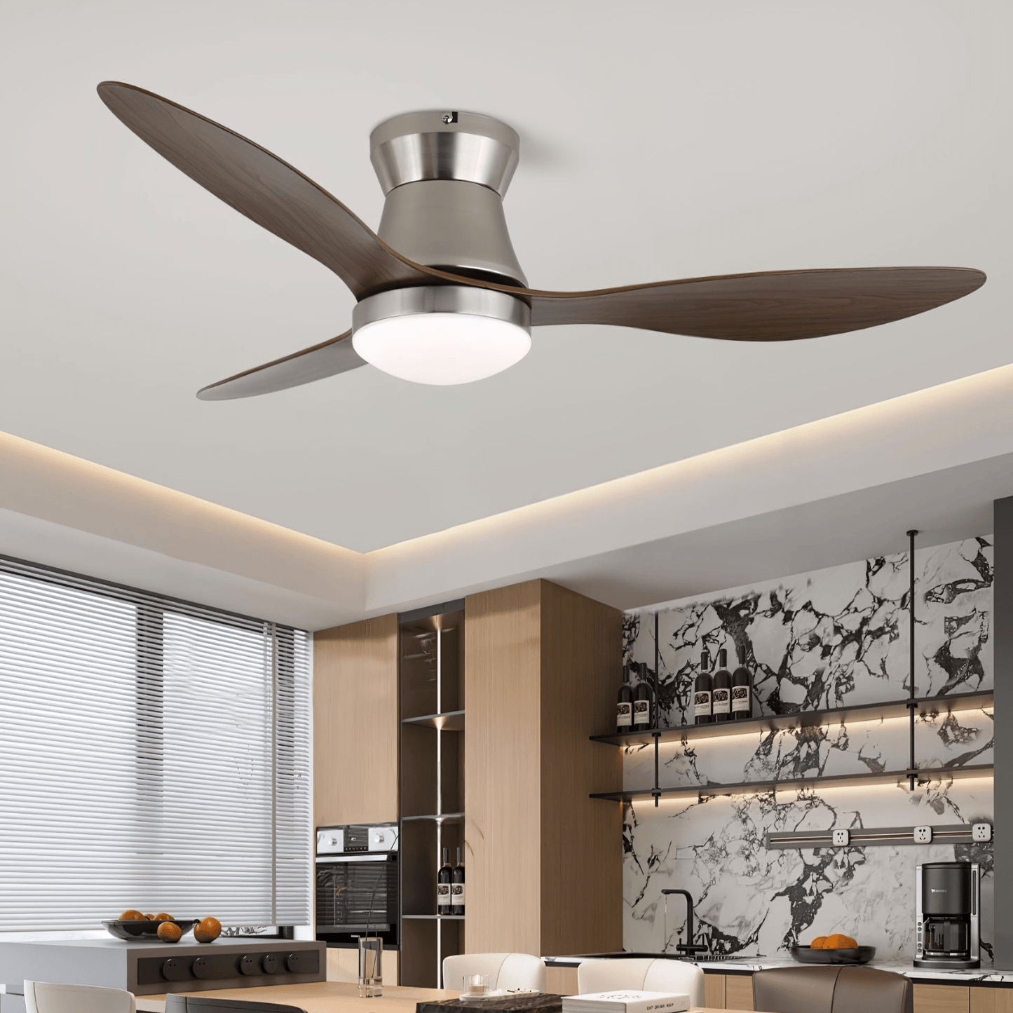 Moderne Plafondventilator Zerath met Verlichting in Hout en Metaal – Ø106cm – 6 Snelheden – Afstandsbediening – Stille Motor Ventilatorlamp Slaapkamer Woonkamer Eetkamer Ventilatoren Plafond