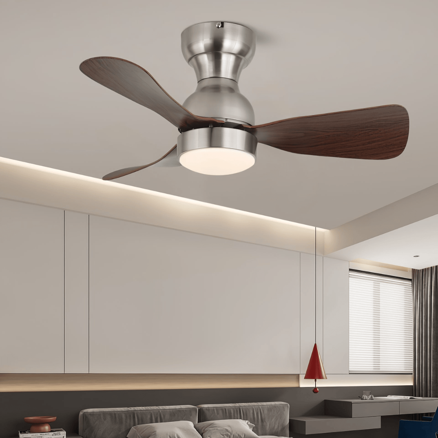 Moderne Plafondventilator met Verlichting Houtlook Diameter 70cm Stil Design met Afstandsbediening 6 Snelheden