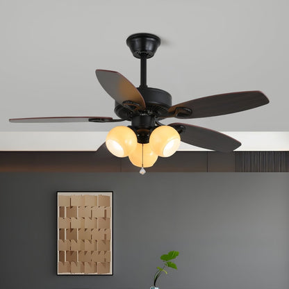 Plafondventilator met Verlichting Vintage Hout & Glas 107cm Scandinavische Stijl Retro Plafondlamp met Afstandsbediening