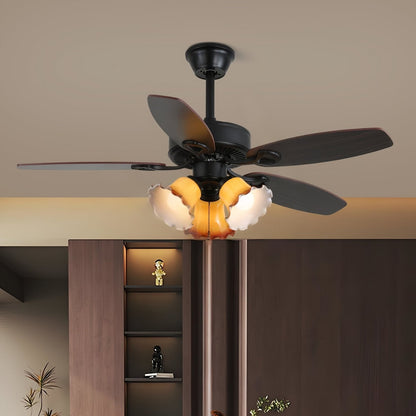 Plafondventilator met Verlichting Vintage Hout & Glas 107cm Scandinavische Stijl Retro Plafondlamp met Afstandsbediening