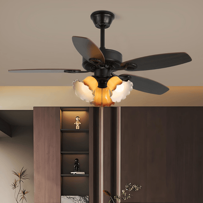 Plafondventilator met Verlichting Vintage Hout & Glas 107cm Scandinavische Stijl Retro Plafondlamp met Afstandsbediening