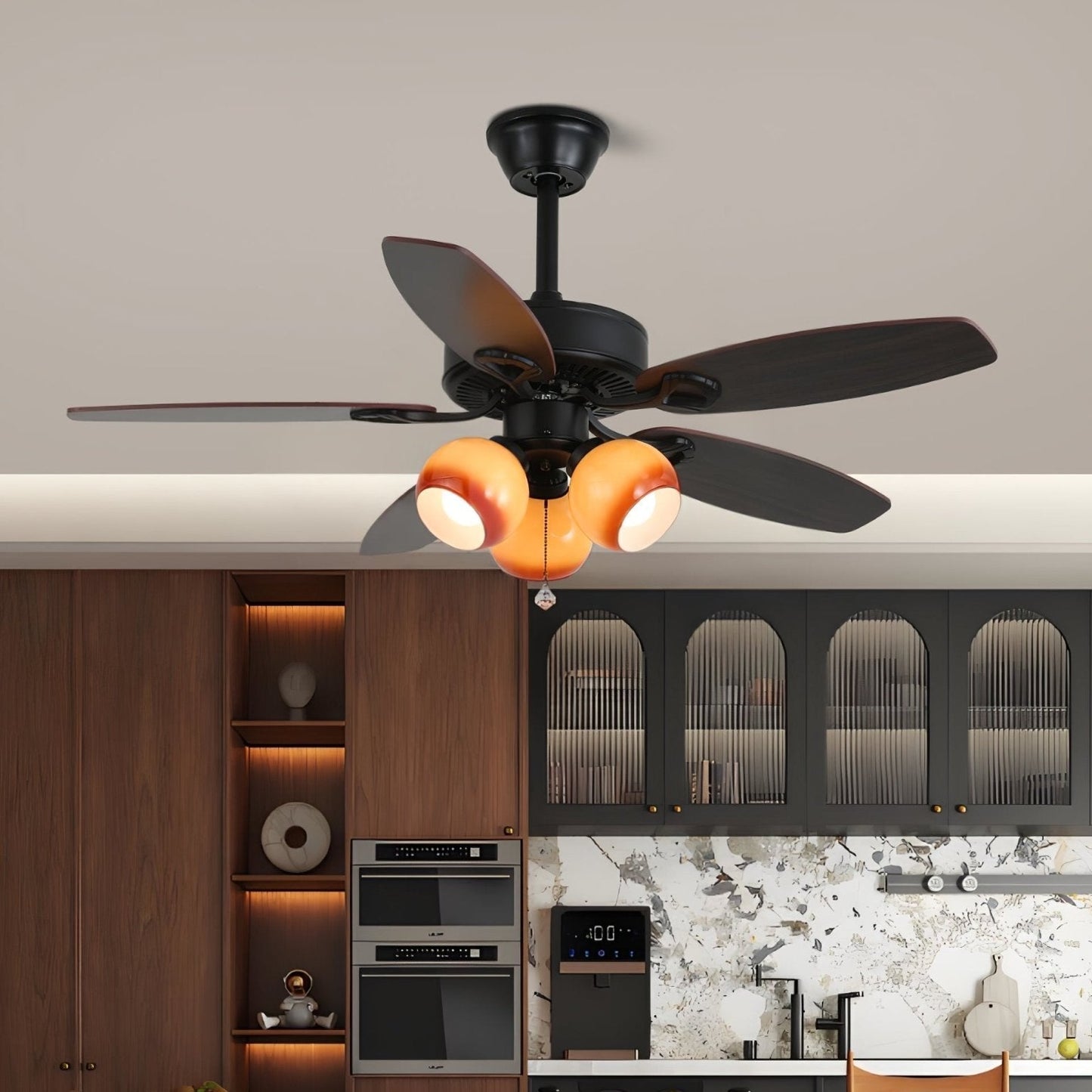 Plafondventilator met Verlichting Vintage Hout & Glas 107cm Scandinavische Stijl Retro Plafondlamp met Afstandsbediening