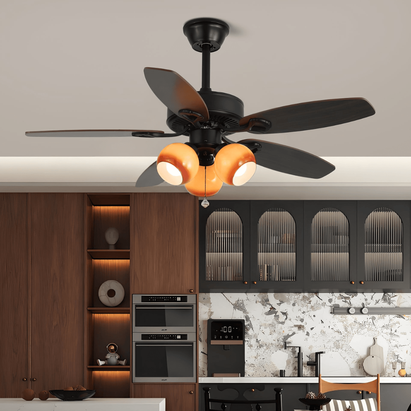 Plafondventilator met Verlichting Vintage Hout & Glas 107cm Scandinavische Stijl Retro Plafondlamp met Afstandsbediening