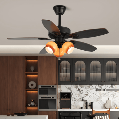 Plafondventilator met Verlichting Vintage Hout & Glas 107cm Scandinavische Stijl Retro Plafondlamp met Afstandsbediening