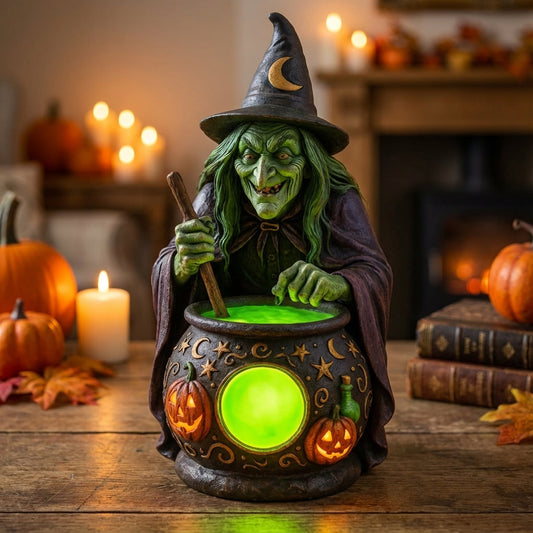 Decoratielamp Heks Ketel Halloween LED Neon Groen USB Resin 15cm Woonkamer Tafeldecoratie Sfeerverlichting Feest Cadeau