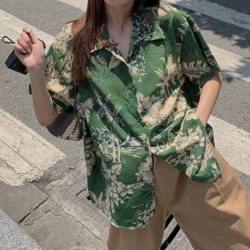Hawaiiaanse Kortemouwige Zomershirt Vintage Stijl