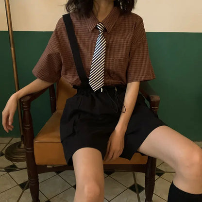 Vrouwelijke Oversized Geruite Blouse Zomerse Stijl