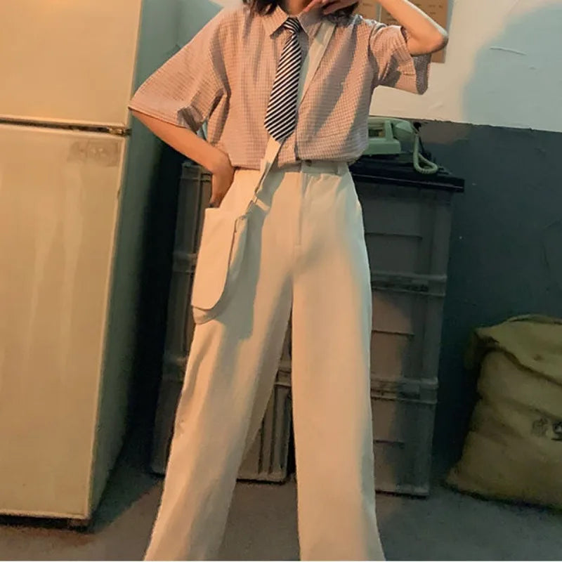 Vrouwelijke Oversized Geruite Blouse Zomerse Stijl
