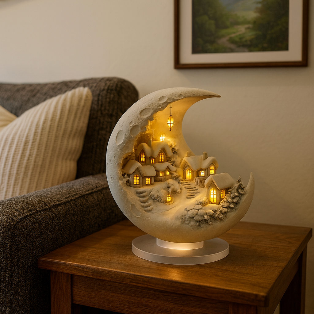 Verlichte Maandecoratie Acryl Winterdorp Tafelverlichting Sfeervolle Huisjes en Landschap