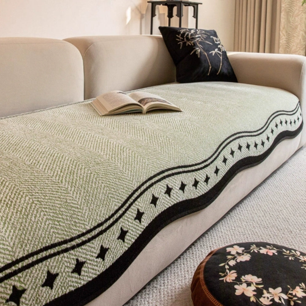 Golvende Antislip Bankhoes - Moderne Bescherming voor Meubels met Decoratieve Golfrand