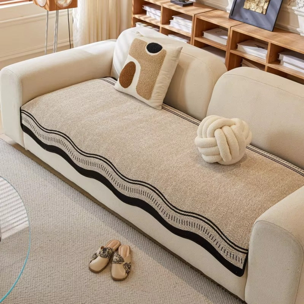 Golvende Antislip Bankhoes - Moderne Bescherming voor Meubels met Decoratieve Golfrand