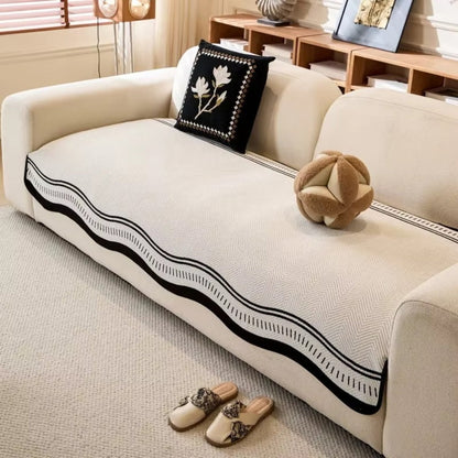 Golvende Antislip Bankhoes - Moderne Bescherming voor Meubels met Decoratieve Golfrand