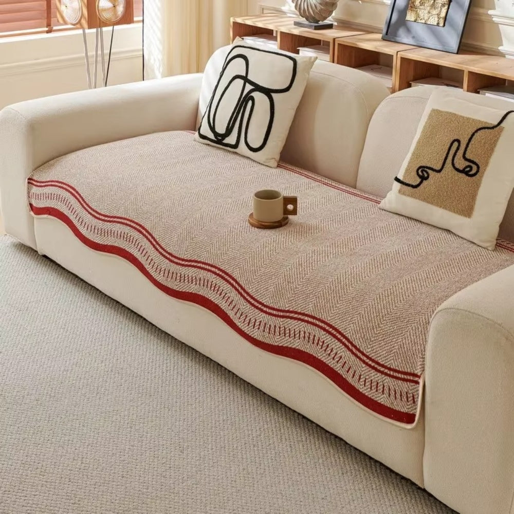 Golvende Antislip Bankhoes - Moderne Bescherming voor Meubels met Decoratieve Golfrand