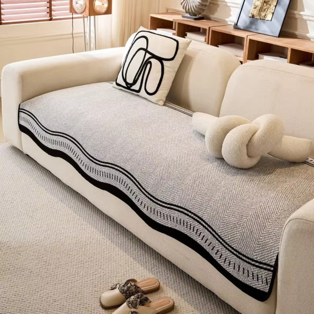 Golvende Antislip Bankhoes - Moderne Bescherming voor Meubels met Decoratieve Golfrand